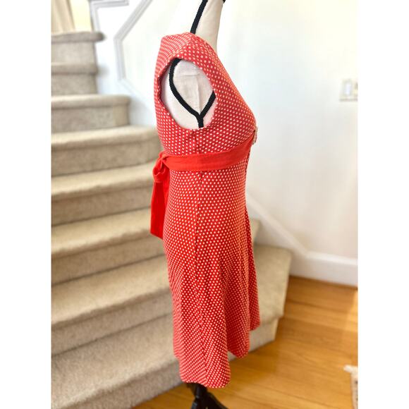 Eva Franco Coral Orange & White Polka Dot Belted Knit Dress - Picture 3 of 7